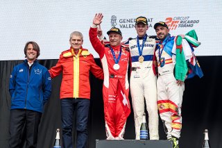 Podium (l-r) #62 - Switzerland - Cristophe Hurni - Ferrari 296,  #26 - UK - James Owen - Ferrari 296,  #24 - Spain - Ivan Velasco Sanchez - Ferrari 296
 | SRO / JEP