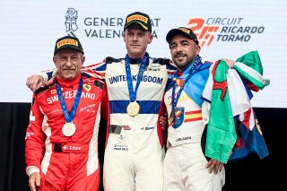 Podium (l-r) #62 - Switzerland - Cristophe Hurni - Ferrari 296,  #26 - UK - James Owen - Ferrari 296,  #24 - Spain - Ivan Velasco Sanchez - Ferrari 296
 | SRO / JEP