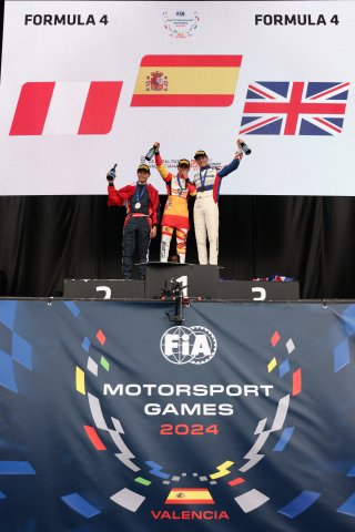 FIA Motorsport Games - F4 Race Podium, #17 - Peru - Andres Cardenas - Formula 4, #19 - Spain - Juan Cota Alonso - Formula 4, #6 - Great Britain - Reza Seewooruthun - Formula 4
 | SRO / JEP